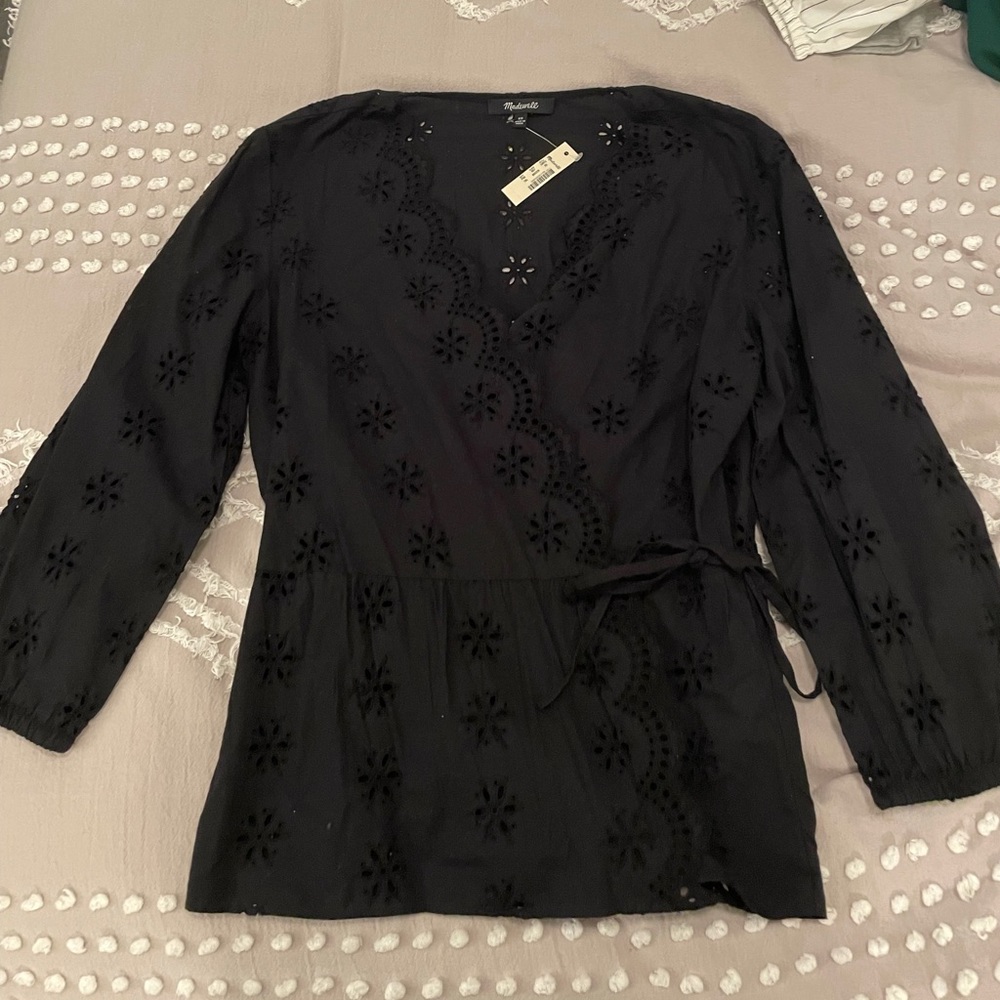 Madewell Eyelet Wrap Top - Black